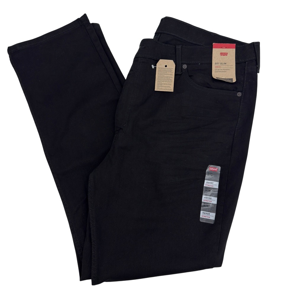 NWT Levi's 511 Slim Fit Jeans Mens 42x32 Black Stretch Denim 045112694